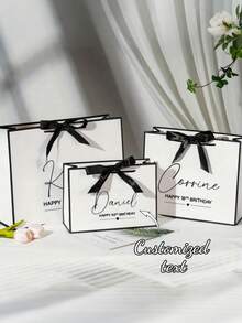 1pc Customized Fashion Wedding Gift Bag, Birthday, Anniversary, Memorial Gift Bag, Customizable Text, Essential Wedding Favor Bag, Stylish Minimalist Romantic Gift Bag, Gift For Family, Friends, Lover, Customized Gift Bag - Multicolor - View 1