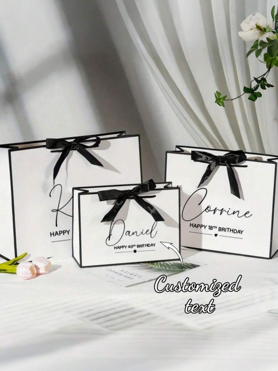1pc Customized Fashion Wedding Gift Bag, Birthday, Anniversary, Memorial Gift Bag, Customizable Text, Essential Wedding Favor Bag, Stylish Minimalist Romantic Gift Bag, Gift For Family, Friends, Lover, Customized Gift Bag - Multicolor - View 1
