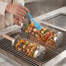 Stainless Steel Rotating Grill Basket - Removable Wooden Handle Grill Cage, Perfect For Vegetables And Meats, Essential For Outdoor Camping And Holiday Trips - A - View 6