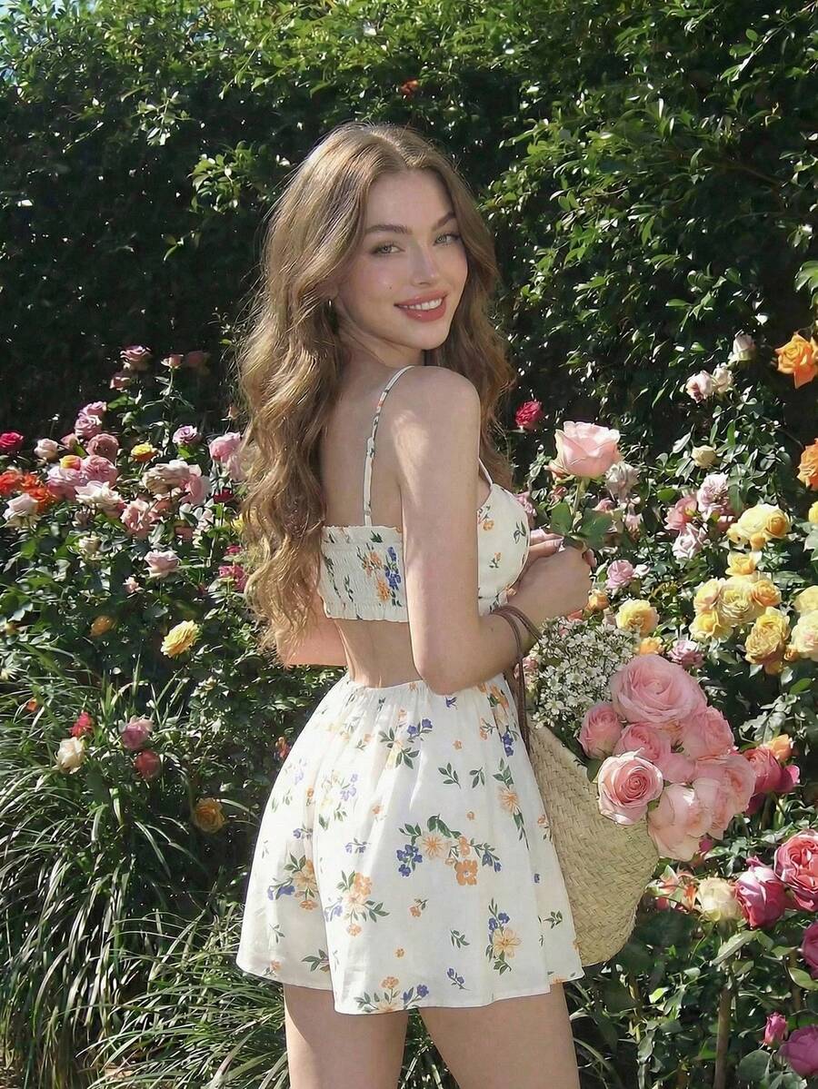 s de jardín, fiestas elegantes, invitados de boda, salidas, playa, vacaciones de verano, festivales, picnics, cumpleaños, mono floral para mujer, mono floral amarillo para mujer, mono floral - Multicolor - Ver 1