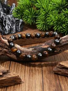 Vòng tay hạt đá Hematite và mắt hổ phong cách Bohemia Vintage cho nam, trang sức bảo vệ sức khỏe, tăng cường sức mạnh, hấp thụ năng lượng tiêu cực, quà tặng đeo hàng ngày - Nhiều màu - Xem 2