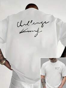 Challenge King, nueva camiseta de cuello redondo para hombre con estampado de doble cara en la parte delantera y trasera, estilo casual, deportivo, moderno y holgado, de manga corta para est - Negro - Ver 6