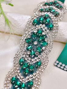 1 pieza Cinturón de Damas de Honor Verde con Pedrería Elegante Vestido de Noche para Despedida de Soltera Fiesta de Cóctel, Fajín de Cintura para Mujer - Verde Oscuro - Ver 4