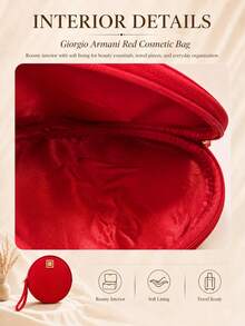 Giorgio Armani Bolsa de maquillaje roja Armani con exquisita correa de mano, diseño redondeado de gran capacidad, puede almacenar artículos de maquillaje y cuidado de la piel, cierre de cremallera suave, almacenamiento diario - Rojo - Ver 8