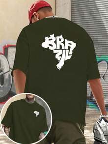 Camiseta de manga corta para hombre, estilo casual urbano, con grafiti pintado a mano y estampado de doble cara. - Negro - Ver 9
