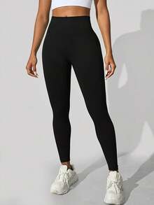 Women's High Waist Yoga Pants - Tummy Control, Breathable, Four-Way Stretch, All-Season Sports Leggings, Brown, Activewear| Dis - 黑色 - 查看 2