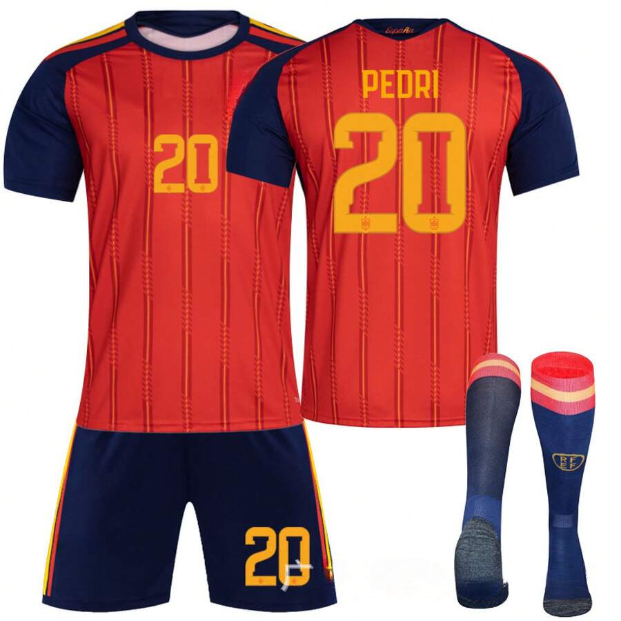 2627 Weltmeisterschaft Spanien Heimtrikot, Nummer 19 für Yamal, Nummer 17 für Williams, Nummer 20 für Pedri, Fußballtrikot - Tragt am 20. Socken. - Übersicht 1