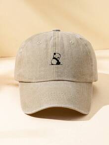 1pc Unisex Khaki Color Panda Embroidery Washed Soft Top Adjustable Baseball Cap For Daily Casual Wear - A - View 1