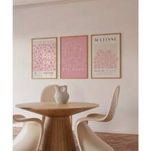 3pcs Matisse & Picasso Inspired Pink Wall Art Set - Abstract Floral Market Posters, Living Room, Bedroom, Dining Room Decor Canvas Prints (Unframed) Birthday Graduation Gift Kitchen Decor - Pink - View 1