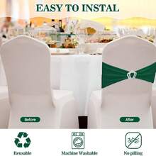 10pcs Spandex Chair Back Decorative Tie Straps, Elastic Chair Bands With Bows And Crown-Shaped Buckle Sliders, For Graduation Season Prom Wedding Party Banquet Decoration - Dark Green - View 4