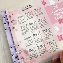 2026 A5/A6 PP Loose-Leaf Binder Cardboard, Transparent Frosted Calendar Index Refill, Ring Binding - Black and White - View 1