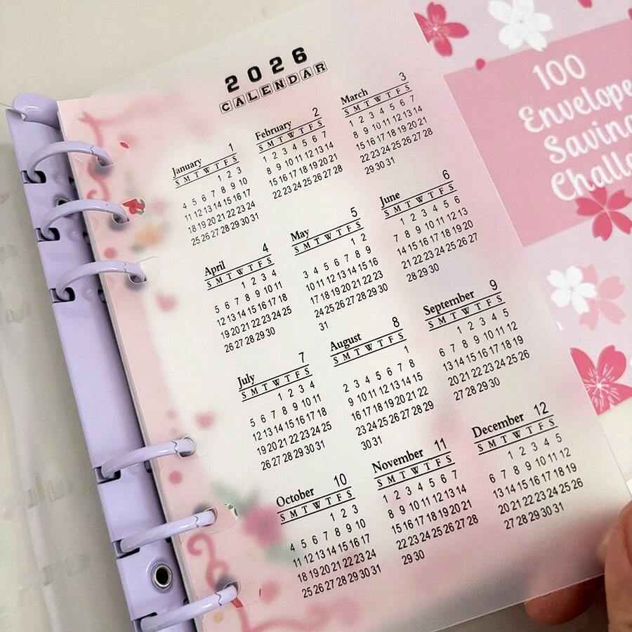 2026 A5/A6 PP Loose-Leaf Binder Cardboard, Transparent Frosted Calendar Index Refill, Ring Binding - Black and White - View 1
