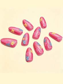 10 piezas de puntas de uñas postizas con forma de almendra, adecuadas para uñas de fiesta y citas, uñas de Navidad, regalo del Día de San Valentín, suministros de uñas perfectos para mujeres y niñas - Multicolor - Ver 2