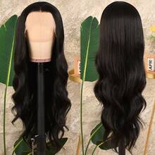 13X4 Light Blue Long Body Wave Lace Front Wig 28" Long Wavy Wigs Glueless Free Part Blue Wavy Hair Adjustable Straps & Combs Heat Resistant Blue Loose Wave Synthetic Hair Replacement Wigs For Women For Daily Wear Parties & Special Occasions - 黑色 - 查看 5