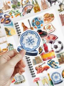 50 piezas Pegatinas Estéticas Españolas - Diseños Retro Coloridos - Perfectas para Portátiles, Planificadores, Fiestas, Regalos, Botellas de Agua y Fundas de Teléfono - Suministros Escolares Estéticos Europeos de Vacaciones de Verano - 50 piezas/paquete - Ver 7