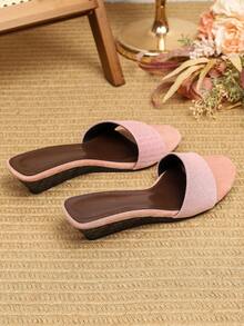 Sandalias de cuña con punta redonda para mujer 3.5CM estilo nuevo 2026 sandalias de suela gruesa cómodas con punta abierta minimalistas suela plana suave sin fatiga sandalias de moda para exteriores - Rosa - Ver 2