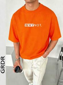 GRDR Men's Summer Letter Slogan Graphic Print Round Neck Short Sleeve T-Shirt, Comfortable & Fashionable - Orange - View 2