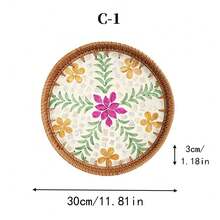1pc Pearl Shell Inlaid Wooden Base Woven Rattan Decorative Tray, Not For Food Contact, Home Decor - Yellow - View 20