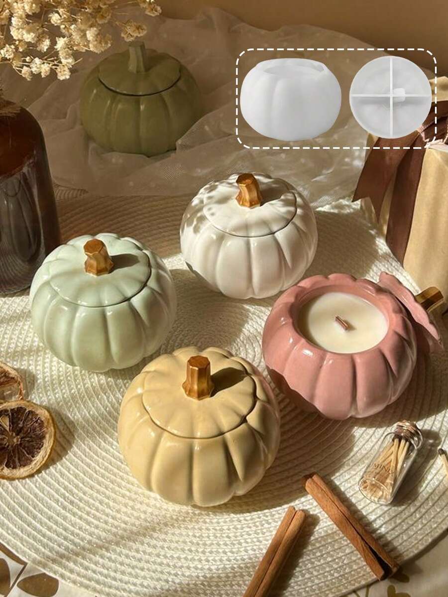 2pcs Halloween Pumpkin Silicone Mold DIY Pumpkin Candle Holder Storage Box Shaping Mold Epoxy Resin Concrete Cement Plaster Casting Mold Holiday Gift Home Decor Handmade Mold - Pumpkin Storage Box - Silicone Mold - View 1
