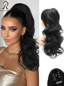 Clip-In Ponytail Hair Extension 18 Inch Long Wavy Curly Hair Clip-In Extension For Women Suitable For Short And Fine Hair Natural Layered Curly Ponytail Synthetic Hair Piece (Deep Brown Mixed With Chestnut) - Multicolor - View 15