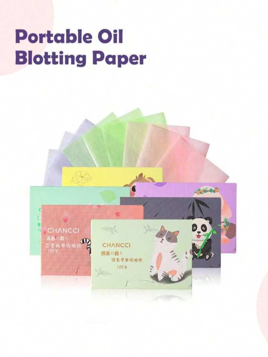 100 Sheets Portable Oil-Absorbing Facial Tissues, Grapefruit, Chamomile, Bamboo Charcoal Natural Soft Face Wipes, Scented Oil-Control Tissues, Unisex Travel Supplies, Easy To Take Single Sheet, Oil-Absorbing Paper, Beauty - Multicolor - View 1