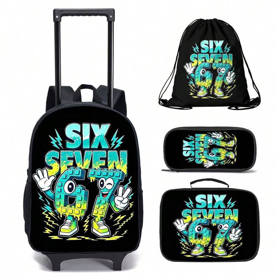 4pcs Rolling Backpack, Creative Print Backpack, Crossbody Bag, Shoulder Bag - For Image Effect Only, Not Shiny Glowing Effect - 彩色 - 查看 1