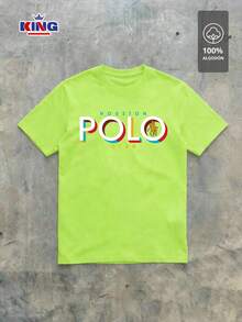 Original HPC POLO T-Shirt With Round Neck And Short Sleeves – Themed Graphic Design "HPC: Retro Typography Houston" – 100% Cotton - 青檸色 - 查看 2