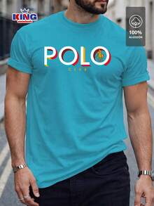 Original HPC POLO T-Shirt With Round Neck And Short Sleeves – Themed Graphic Design "HPC: Retro Typography Houston" – 100% Cotton - 薄荷藍 - 查看 1