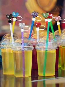 Premium Silicone Straw Cover With Sparkling Rhinestone Heart Decoration, Reusable Beverage Cup Lid, Compatible With 30oz And 40oz Tumblers, Glam Decor Accessory For Women, Suitable For Multiple Holidays And Birthday Gifts - Multicolor - View 3