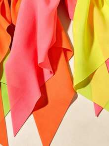 4pcs Chiffon Triangle Scarf, Ribbon, Scrunchie, Neon Color Hair Band Hair Accessories - Multicolor - View 4