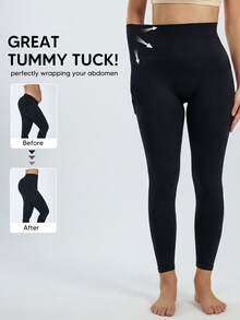 Women's Compression Yoga Pants, Seamless High Waist Tummy Control Shapewear Black - Black - View 2