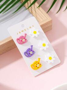 3 Pairs/Set Daily Vacation Water Bottle Flower Enamel Faux Soft Clay Texture Design Women's Fashion Jewelry Earrings, Perfect Gift For Holiday Gatherings - Multicolor - View 3