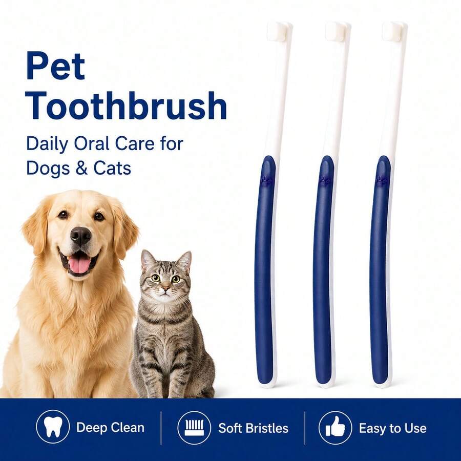 Pet Soft Bristle Toothbrush, Small Head Pet Toothbrush, Suitable For Cats And Dogs - Blue - View 1