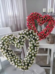 1個心形雙面花環，白色與粉紅色玫瑰草編花環，43cm (16.9in)，人造植物與花卉，情人節禮物，婚禮裝飾，綠植裝飾，學校宿舍辦公室裝飾，節日生日派對裝飾，居家裝飾，飯店餐廳客廳臥室婚禮派對廚房花園裝飾 - 彩色 - 查看 11