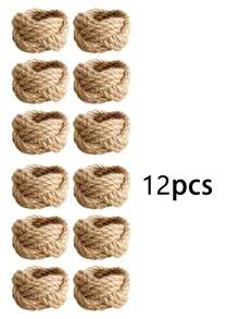 12/6/1pc Rustic Jute Rope Napkin Rings Hand Woven Napkin Holders, Farmhouse Napkin Buckles For Wedding Banquet Bridal Shower Birthday Party Thanksgiving Christmas Dining Table Centerpiece Decor, Home Kitchen Tabletop Napkin Ring Decorations - Multicolor - View 10