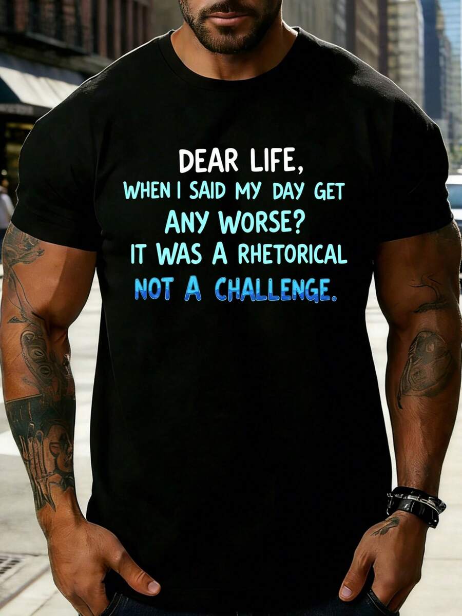 Camiseta de Cuello Redondo para Hombre con Diseño Gráfico, Corte Holgado,% Algodón, Moderna y Versátil, Tejido Suave y Cómodo, Adecuada para Uso Diario y como Regalo. Querido Destino, cu - Negro - Ver 1