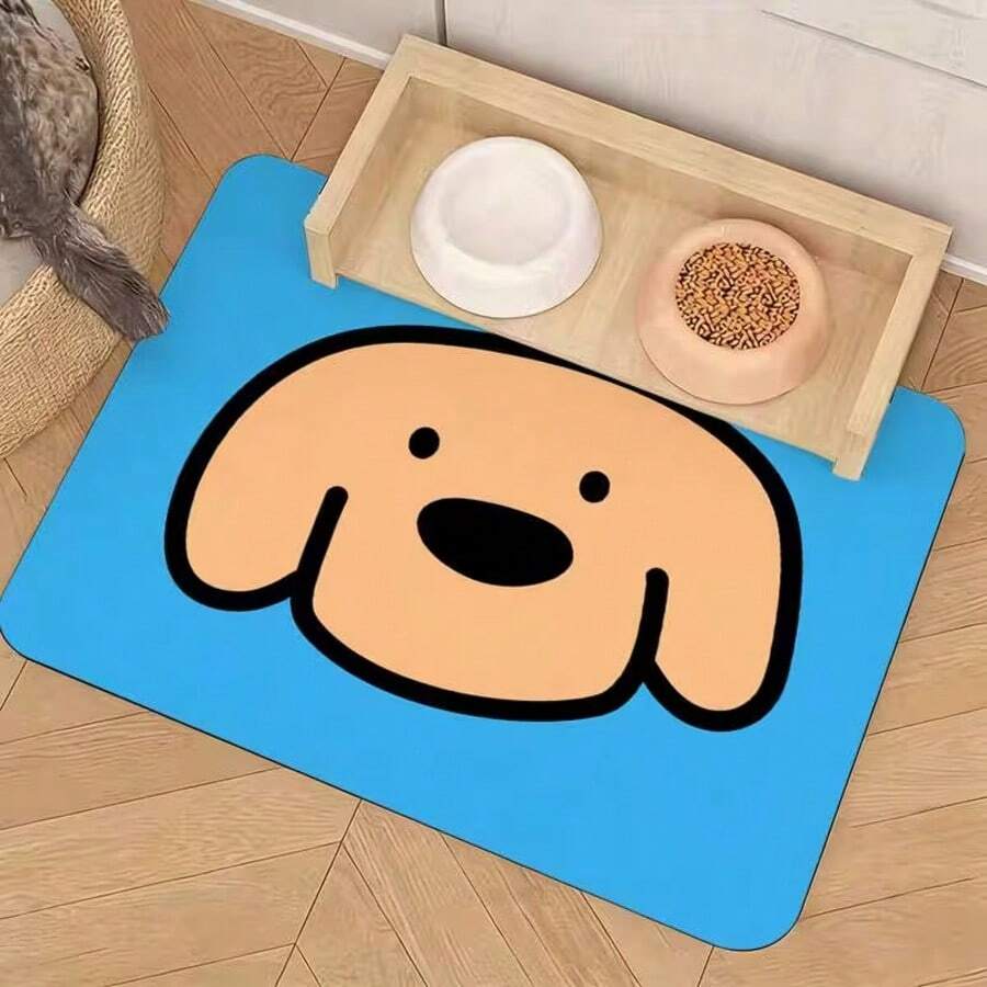 1pc Blue Background Big Head Puppy Bath Mat, Bathroom Rug, Door Mat, Small Rug, Carpet, Floor Mat, Home Decor, Area Rug, Outdoor Mat, Home Decor, Area Carpet, Bedroom Rug, Washable Carpet - Multicolor - View 1