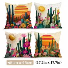 4pcs/1pc Desert Cactus Pattern Pillowcase Without Insert, Single-Sided Printed Pillowcase, Suitable For Living Room Bedroom Home Decor, All Seasons Pillowcase - Multicolor - View 14