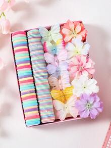 109pcs Girls Multi-Color Butterfly & Flower Hair Ties, Non-Damaging Hair Bands, Versatile Bangs & Back Head Hair Clips, Side Clips, Hair Accessories For Daily Use - Multicolor - View 7