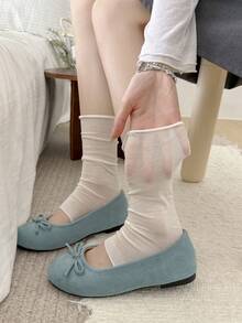 1 Pair Women's Korean Style Rolled Cuff Solid Color Slouch Socks, Fashion Minimalist Thin Breathable Spring Summer Leg Warmers - Multicolor - View 7