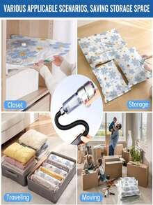 5 Packs Vacuum Storage Bags, Plastic Rectangular Multi-Purpose Bags, Zipper Seal, Moisture-Proof And Airtight, Suitable For Bedding, Pillows, Blankets, Clothes - Save 80% Space, No Electricity Needed,Bedroom Room Decor,Back To School - Blue and White - View 8