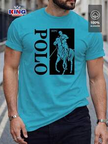 Original HPC POLO T-Shirt With Round Neck And Short Sleeves – Themed Graphic Design "HPC: London England Heritage" – 100% Cotton - 薄荷藍 - 查看 3