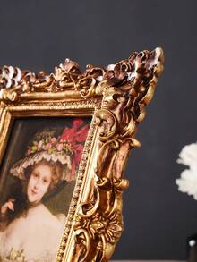 1PC, Rococo Style 3D Pattern Decorative Photo Frame, Resin Material Oak Leaf Pattern Border Decorative Photo Frame, Desktop Ornament Photo Frame, Home Decor Photo Frame, European Style Desktop Decoration, Suitable For Bedside Table Photo Frame, Dressing Table Photo Frame, Wedding Photo Frame And Desktop Decoration - Gold - View 9