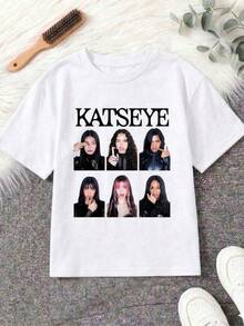 Teen Girl KATSEYE Global Girl Group Graphic Print T-Shirt, Comfortable & Breathable Short Sleeve Round Herren Tshirt Herrenbekleidung Oberteile - White - View 1