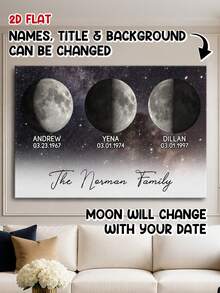 Catygift Customized Canvas Moon Phase Family Photo Personalized Mother's Gift With Name And Date Adjustable Moon Phase Wall Hanging Artist Home Decor Unique Family Keepsake - As Shown - View 2