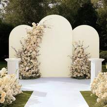 1pc SLarge Arch Backdrop, Elastic Fabric Wedding Ceremony Birthday Party Photo Background, Semicircle Decoration Curtain - Beige - View 2