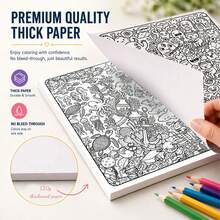 Fusion Doodles: 24 Pages Of Fun Coloring Patterns, Suitable For Adults, 24 Pages, Thick Paper, Coloring Practice, Improve Concentration, Friend Birthday Gift, Back To School Gift, A4, Comes With Random Stickers And One Paper Mat - Single Piece - View 2