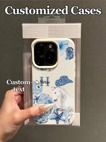1pc Customizable Initial & Name Phone Case With Fresh Blue & White Watercolor Western Cowboy Horse Pattern Design, Compatible With IPhone 17 Pro Max/17 Air/16E/16 Pro Max/15/14 Plus/13/12/11, S24/20 Ultra/A52S/A31A21S/A13/A05S, Note 13 Pro Plus/Note 10/Note 12C/Note 13C, Made Of TPU Material, Fashionable Personalized Shockproof, Minimalist Yet Textured Design, Suitable For Users Who Love Horse Elements Or Seek Personalized Phone Accessories - White - View 3
