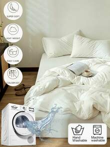 Juego de Funda Nórdica Color Blanco Crema Liso Amigable con la Piel Cepillado 3pcs (1*Funda Nórdica+2*Fundas de Almohada, Sin Rellenos), Lavable a Máquina, Uso en Todas las Estaciones, Adecuado para Dormitorio, Suave y Cómodo - Blanco - Ver 5