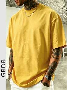 GRDR Men's Fashionable Minimalist Solid Color Crew Neck Short Sleeve T-Shirt, Suitable For Casual Daily Wear - Yellow - View 5